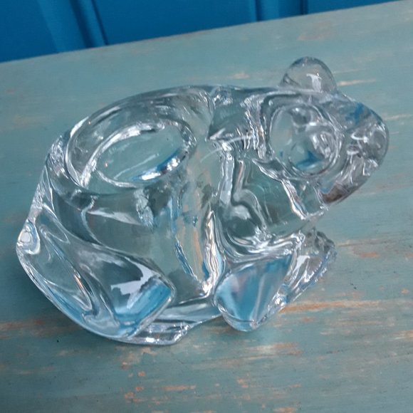 Vintage Glass Frog Candle Holder Planter Toad Decor Solid Chunky Clear Glass - Picture 5 of 12
